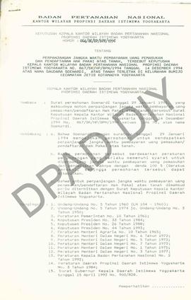 Surat Keputusan Kepala Kantor Wilayah Badan Pertanahan Nasional Provinsi DIY. No : 004/SK / HP / ...