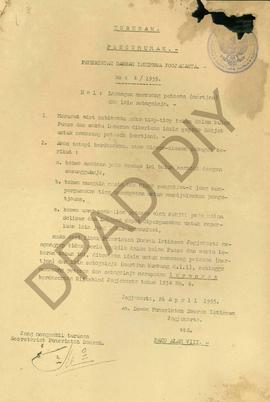 Pengumuman Pemerintah DIY No. 4/1955, tanggal 26 April 1955 tentang larangan memasang petasan ( M...