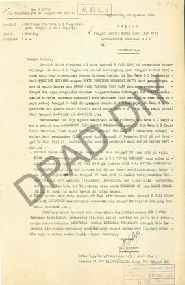 Surat dari Ketua Yayasan UNIN Proklamasi 1945 Drs. Soetopo tanggal 20 Agustus 1990 kepada Gubernu...