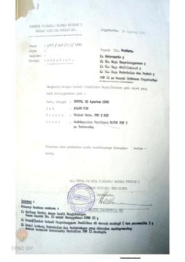 Panitia pemilihan Daerah Tingkat I Daerah Istimewa Yogyakarta No.453/LT2/VIII/1982 perihal Undang...