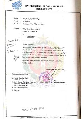 Surat dari Rektor Universitas Proklamasi 45 Yogyakarta kepada Koordinator Kopertis Wilayah V Yogy...