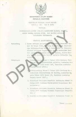 Keputusan Menteri Dalam Negeri RI Nomor 67 Tahun 1984 tentang Pembentukan Kantor Agraria Kabupate...