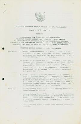 Keputusan Gubernur Kepala Daerah Istimewa Yogyakarta Nomor: 146/TIM/1995 tentang Pembentukan Tim ...