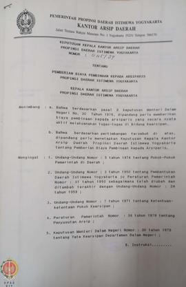 Surat Keputusan Kepala Kantor Arsip Daerah Provinsi Daerah Istimewa Yogyakarta nomor: 45/87 tenta...