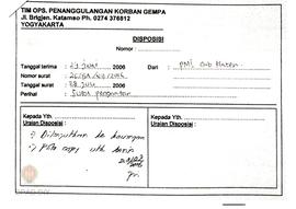 Surat otorisasi/bukti pembayaran untuk pembayaran perdiem relawan tim recovery PMI cabang Sleman ...