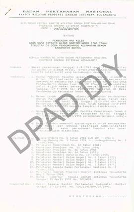 Surat Keputusan Kepala   Kantor BPN Provinsiinsi DIY No : 011/SK /HM/BPN/1996,tanggal 2 April 199...