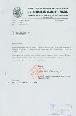 Bandel surat dari Rektor UGM kepada Kepala BP-7 Daerah Istimewa Yogyakarta perihal permohonan ban...