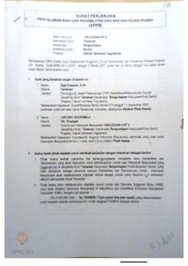 Surat Perjanjian Penyaluran Bantuan Rehabilitasi dan Rekonstruksi Rumah (SPPB)Rusak Berat, Nama K...