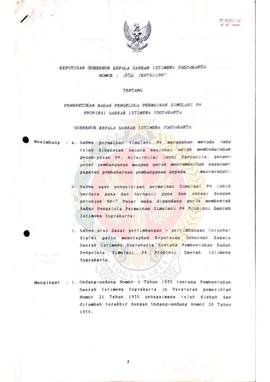 Surat Keputusan Gubernur Kepala Daerah Istimewa Yogyakarta Nomor: 303/KPTS/1997 tentang Pembentuk...