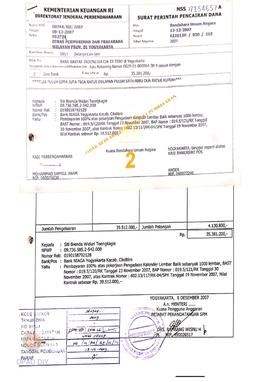Surat Perintah Pencairan Dana kepada Siti Brenda Widuri Toengkagie untuk Pembayaran 100% atas Pek...