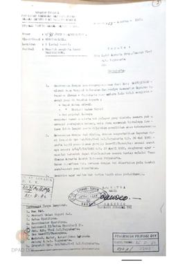 Surat Wakil Ketua Opstib kepada Kadit Agraria Prop. DIY tentang masalah sengketa tanah sdr. Parto...
