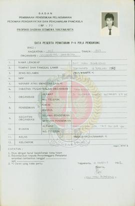 Data Peserta Penataran P-4 Pola Pendukug, Angkatan ke II Organisasi Universitas Janabadra Tahun 1...