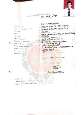 Blanko pengisian Data Peserta Penataran P-4 atas nama Drs. Djoko Sulasno Nimpuno, dkk pegawai dar...