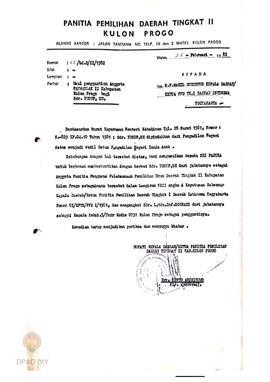 Surat dari Bupati /ketua PPD II Kulon Progo  No. 22/LC.2/II/1982 tanggal 22 Februari 1982 kepada ...