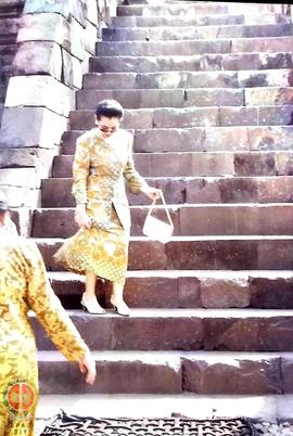 Istri pejabat negara dari rombongan Presiden Suriname sedang menuruni tangga candi Prambanan