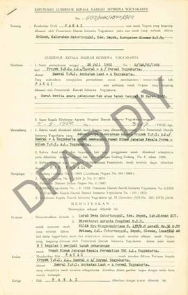 Surat Keputusan Gubernur Kepala DIY Nomor 889/Hak/KPTS/1982 tanggal 26 Oktober 1982 tentang Pembe...