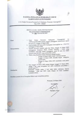 Laporan dari  Tim Teknis Penanganan Penyelenggaraan Administrasi Panwaslu Kabupaten Gunungkidul m...