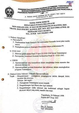 Topik-topik Diskusi Penataran P-4 bagi Pegawai Republik Indonesia Eselon Golongan IV dan III di l...