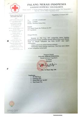 Surat distribusi PMI DIY kepada Bupati dan Walikota tentang bantuan untuk korban gempa, bulan Jul...