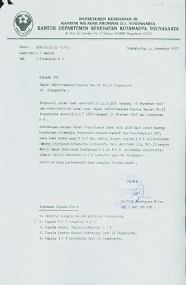 Surat dari Kepala Kantor Departemen Kesehatan Republik Indonesia Kotamadya Yogyakarta kepada Kepa...