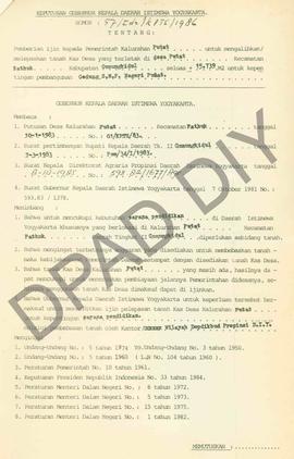 Surat Keputusan Gubernur DIY No. 57/Id2/KPTS/1986 tentang pemberian ijin kepada Pemerintah Kalura...