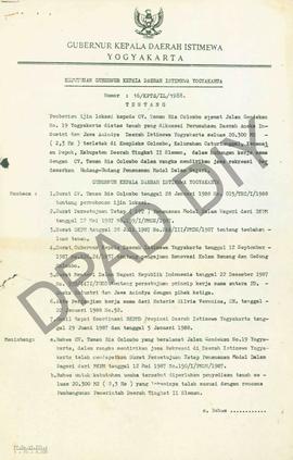SK Gubernur DIY No. 10/KPTS/IL/1988 tentang ijin lokasi kepada CV. Taman Ria Colombo di Jln. Gand...