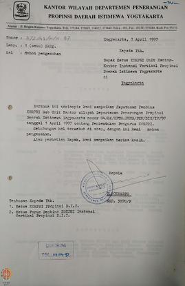Surat dari Kepala Kantor Wilayah Departemen Penerangan Daerah Istimewa Yogyakarta kepada Ketua KO...