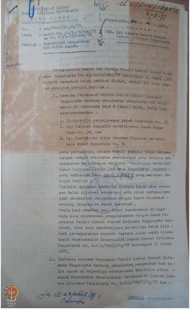 Surat dari Kepala Biro Hukum Setda DIY No. 660/ th.2/ Br. Hk/ 77 tanggal 30 April 1977 kepada Gub...