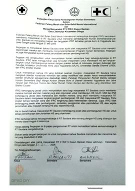 Perjanjian kerjasama pembangunan hunian sementara antara Federasi Palang Merah dan Bulan Sabit Me...
