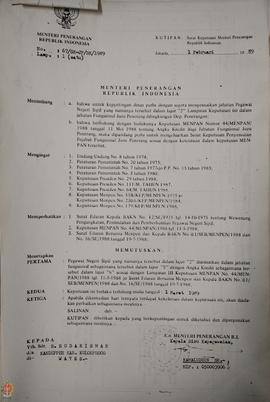 Bendel Kutipan Surat Keputusan Menteri Penerangan Republik Indonesia Nomor : 67/ SK-JP/BK/1989 me...