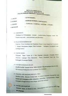 Rencana operasional penanganan bencana alam Palang Merah Indonesia (PMI) cabang Gunungkidul tangg...