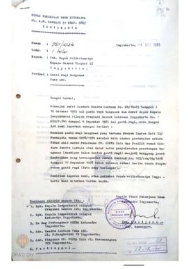 Surat dari Kadin PU Kotamadya Yogyakarta kepada Walikotamadya Yk, No. 951/1034 tanggal 4 Desember...