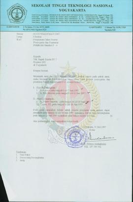 Surat dari Ketua  Sekolah Tinggi Teknologi Nasional (STTNAS) Yogyakarta kepada Kepala BP-7 Daerah...