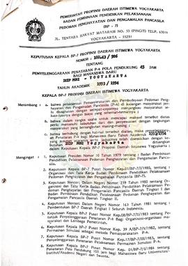 Surat Keputusan Kepala BP-7 Provinsi Daerah Istimewa Yogyakarta Tentang Penyelenggaraan Penataran...