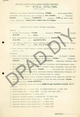 Surat Keputusan Gubernur DIY No. 45/Id2/KPTS/1986 tentang pemberian ijin kepada Pemerintah Kalura...