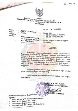 Surat dari Deputi Bidang Pendidikan yang bertindak atas nama Kepala BP-7 Pusat kepada I Nyoman Mo...
