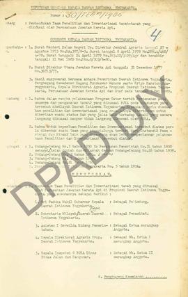 SK Gubernur DIY No.  30/TEAM/1980 tentang Pembentukan Team Penelitian dan Inventarisasi tanah-tan...