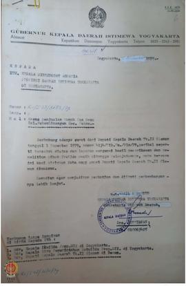Surat Sekretaris Wilayah Daerah Provinsi Daerah Istimewa Yogyakarta kepada Kepala Direktorat Agra...