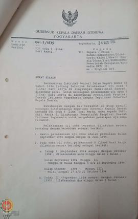 Surat edara dari Gubernur Kepala Daerah Istimewa Yogyakarta kepada Kepala/Ketua Badan/Inspektorat...