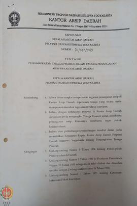 Surat Keputusan Kepala Kantor Arsip Daerah Provinsi Daerah Istimewa Yogyakarta Nomor: 06/KEP/1999...