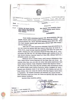 Surat Gubernur Kepala Daerah DIY nomor K1/I. 5/787/80 kepada DPRD Provinsi Darah Istimewa Yogyaka...