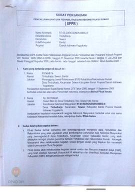 Surat Perjanjian Penyaluran Bantuan Rehabilitasi dan Rekonstruksi Rumah (SPPB),  Nama Kelompok RT...