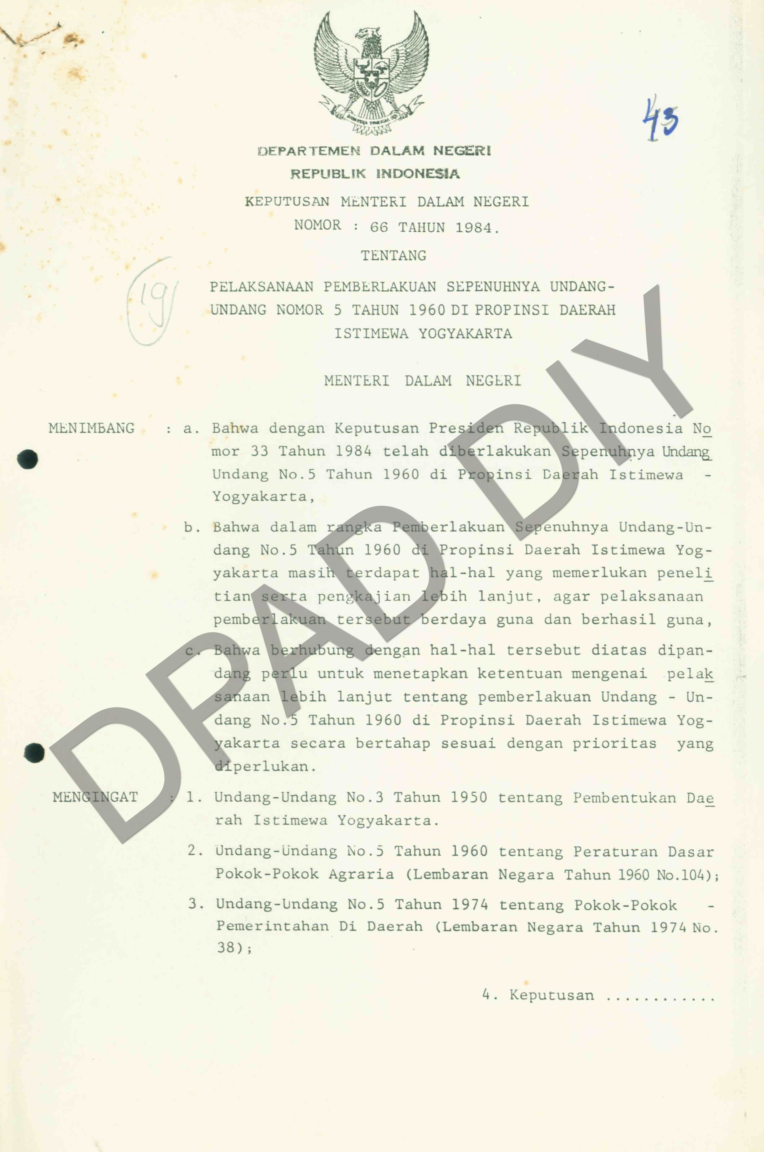 SK Mendagri No. 66 tahun 1984 tentang Pelaksanaan Pembentukan