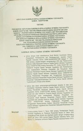 Keputusan Gubernur Kepala Daerah Istimewa Yogyakarta nomor: 195/KPTS/1998 tentang pencabutan Kepu...