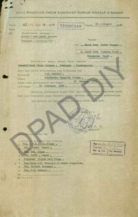 Surat dari Dinas Pekerjaan Umum  Nomor : 417/PU.SLM/K/1978 kepada Lurah Desa Caturtunggal, Lurah ...