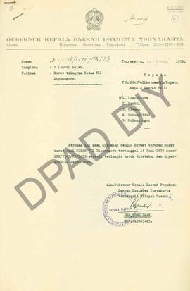 Surat kawat dari Kodam VII Diponegoro tentang ketentuan pemberian ijin dan cuti yang harus dileng...
