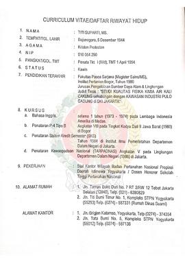 Daftar Riwayat Hidup atas nama Titi Suparti, Ms dengan pangkat Penata Tingkat I (III/D), TMT Apri...