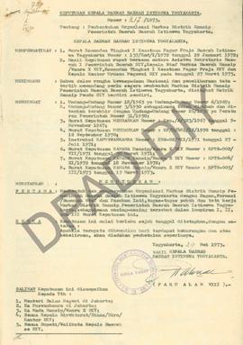 Keputusan Kepala Daerah Istimewa Yogyakarta Nomor: 217/1973 tentang Pembentukan Organisasi Markas...