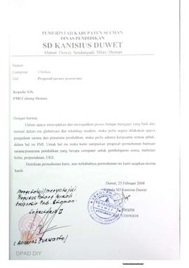 Proposal sarana prasarana sekolah SD Kanisius Duwet (2008), Daftar tunggu perkiraan anggaran Rp 1...