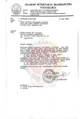Surat dari Direktur Akademi Peternakan Brahmaputra Yogyakarta kepada Kepala BP-7 perihal mengirim...